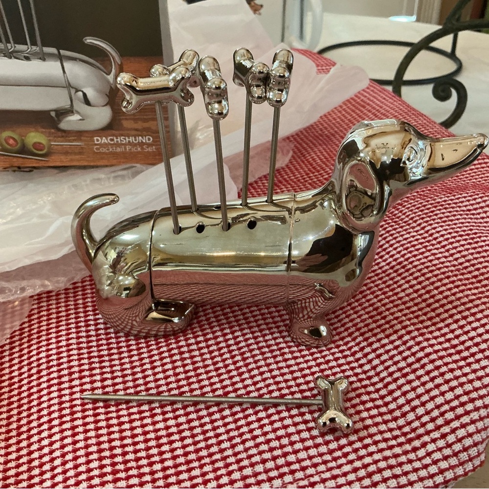 Classic Godinger Dachshund Cocktail Pick and stand Set - Party or decor